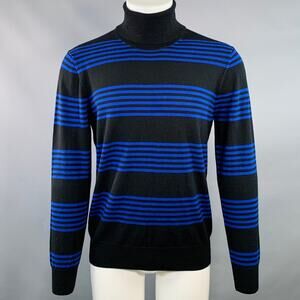 MR TURK Size M Black Navy Stripe Merino Wool Turtleneck Pullover